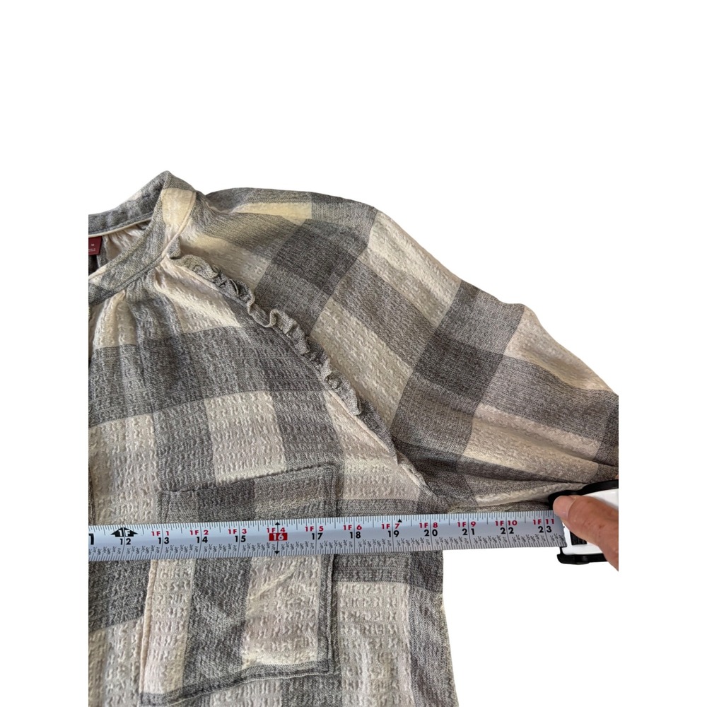 Pilcro Anthropologie M Plaid Ruffle Blouse Cottagecore Coastal Feminine - Picture 5 of 8